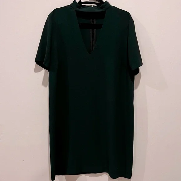 Zara | Dresses | Zara Hunter Green Vneck Cut Out Choker Shift Dress |  Poshmark